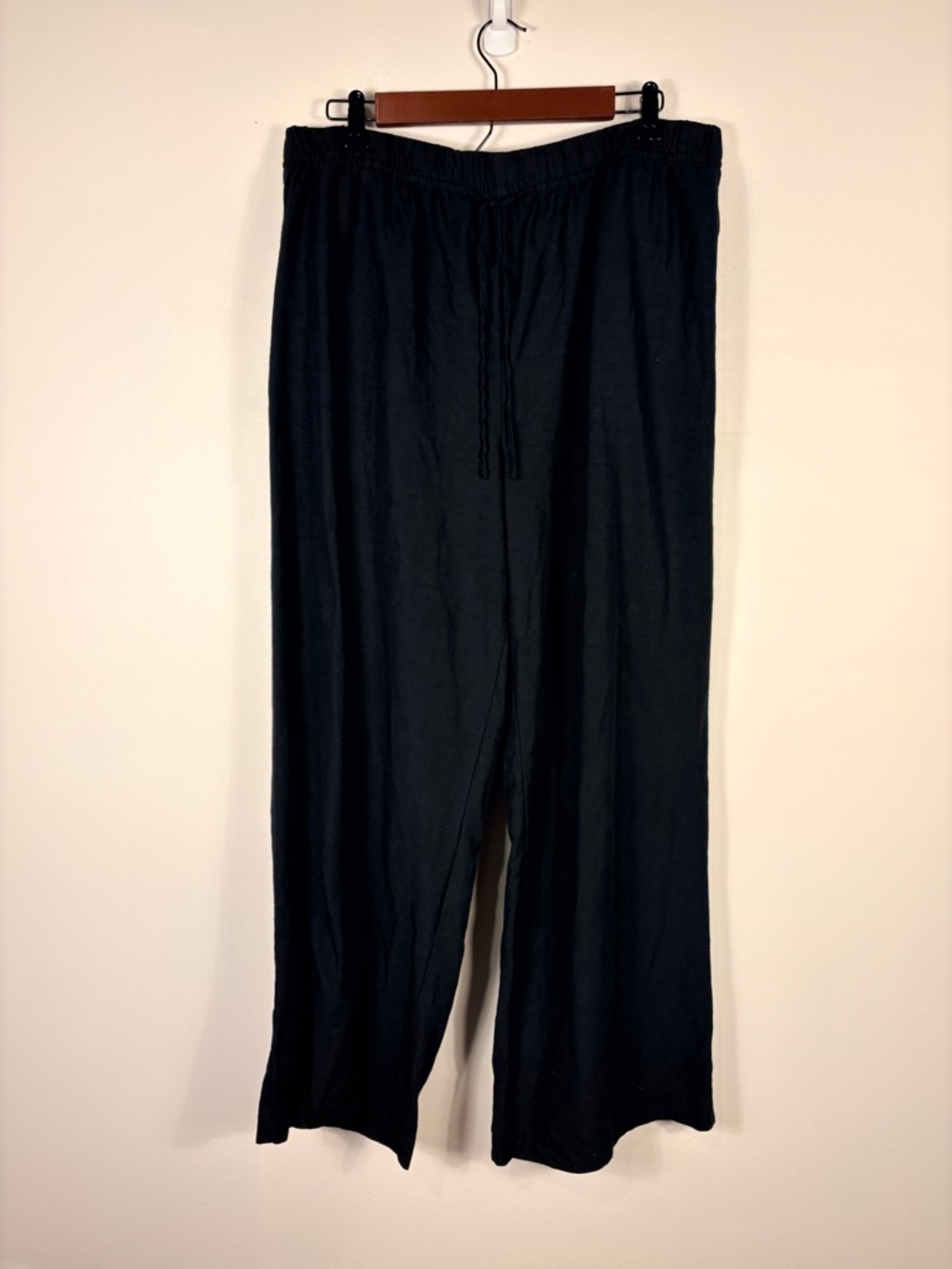 H&M Black Linen Blend Drawstring Pull On Pants Wide Leg Beach Boho